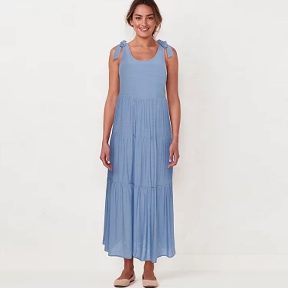 LC Lauren Conrad Dresses & Skirts - Lauren Conrad Blue Tie Bow Strap - Tiered Maxi Dress